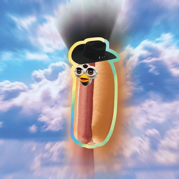 Holographic Furby Hotdog Cowboy Sticker