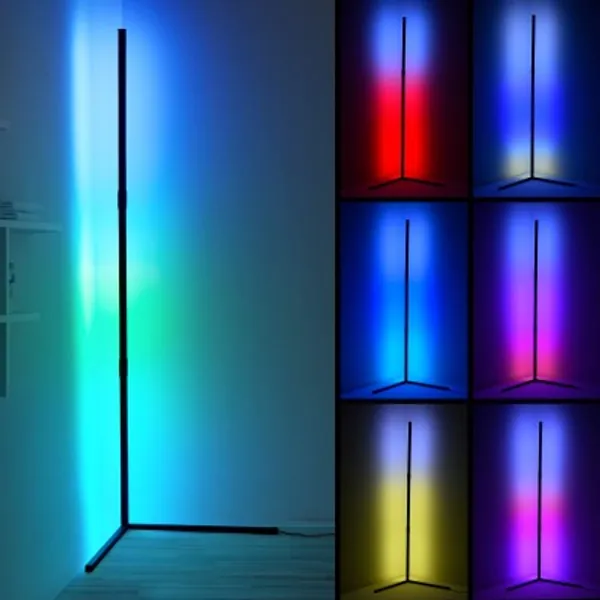 Ankishi LED RGB Corner Floor Lamp, Color Changing Floor Lamp, Nordic Corner Light with Linkable Rods, RGB Remote with 16 Million Colors Effects, Brightness  Speed Adjustable, 20W - Right Angle Base