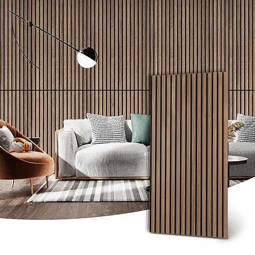 RITOLLO Wood Slat Wall Panel | 4 Pcs Acoustic Wall Panels 48" x 24.5" Wood Wall Panels 3D Sound Dampening Panels Wall Decoration - Walnut - Natural Walnut
