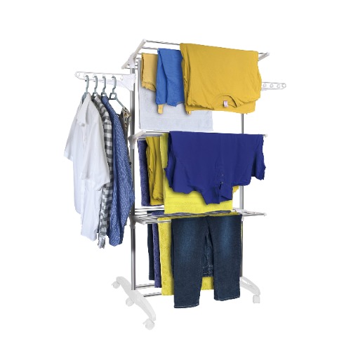 Hyfive Clothes Airer Drying Rack Extra Large 3 Tier Clothes Drying Rail Stainless Steel Folds Flat For Easy Storage
