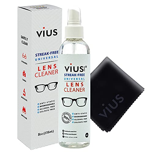 Lens Cleaner – vius Premium Lens Cleaner Spray for Eyeglasses, Cameras, and Other Lenses - Gently Cleans Fingerprints, Dust, Oil (8oz) - 2 Piece set