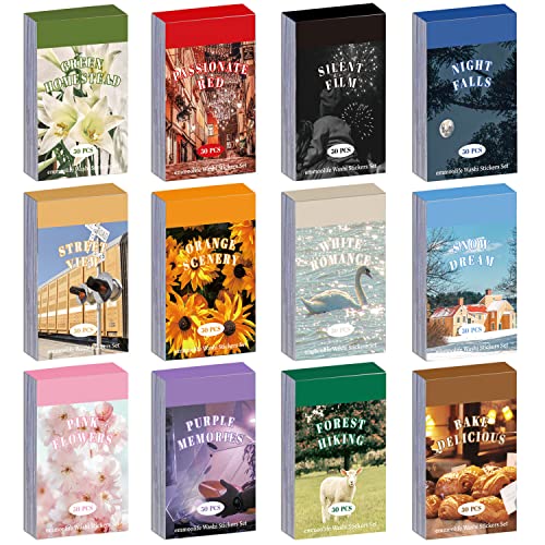 12 Sets 600 Sheets Washi Stickers for Journaling, Daily Quote Flower Nature Travel Stickers Vintage Aesthetic Scrapbook Sticker Set for Bullet Journal Art Diary Card Craft Gifts Planner Notebook - Chic Style