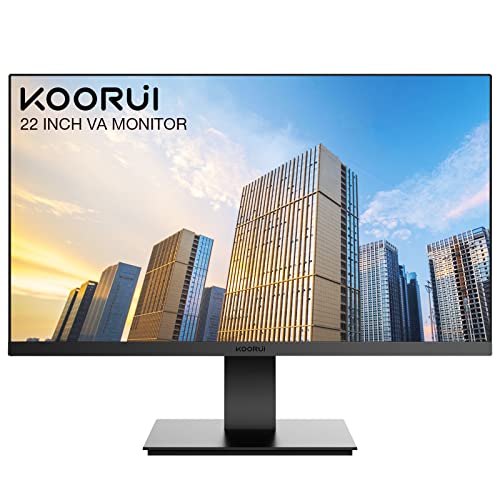 KOORUI 22 Inch Computer Monitor, FHD 1080P Desktop Display, 75HZ Ultra Thin Bezel/Eye Care/Ergonomic Tilt, HDMI VGA Ports LED Monitor for PC, VESA Mounting - Black - 22‘’ 75Hz/22N1