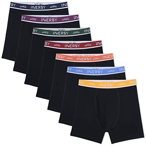 INNERSY Men's Cotton Boxer Briefs Stretchy Underwear Multipack for a Week - Weekly Black - XX-Large