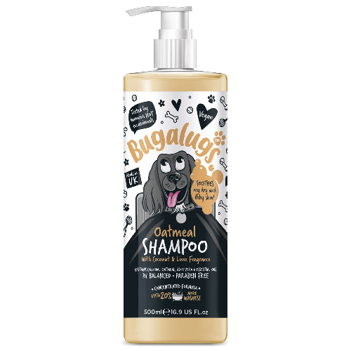 BUGALUGS Oatmeal & Aloe Vera Dog Shampoo dog grooming shampoo products for smelly dogs with fragrance, oatmeal puppy shampoo, professional Vegan pet shampoo & conditioner (500ml)
