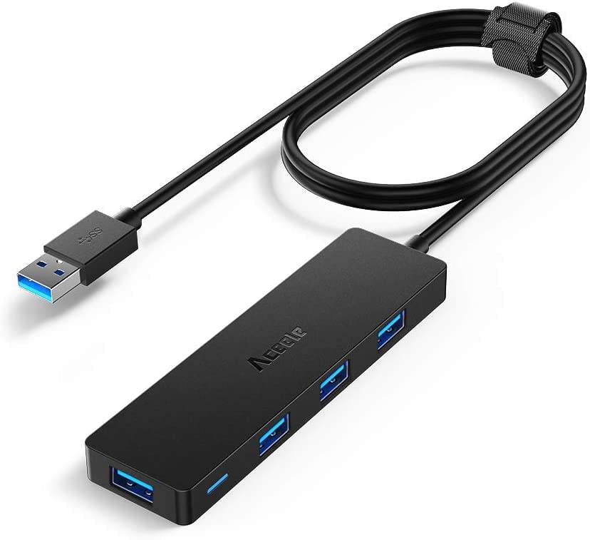 Aceele USB Hub 3.0 With Extended 120cm Cable, Ultra thin USB Hub to 4 USB 3.0 Extension, Compatible With Desktop Computers, MacBook Pro / Air, iMac, Surface Pro, PS 4 And Other Laptops
