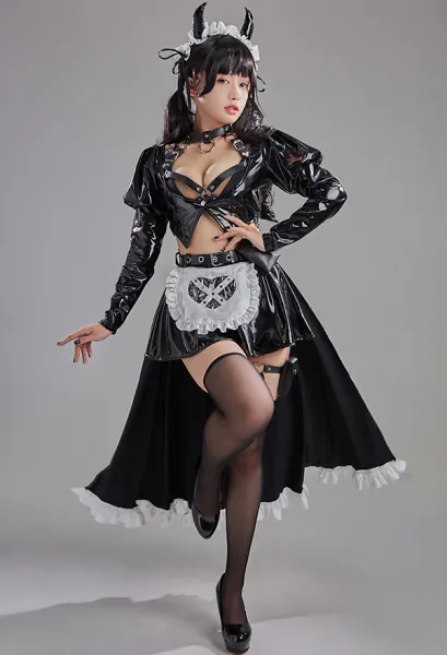 Maid Style Sexy Lingerie Set Hollow Chest Top and Skirt Set with Bra and Headband