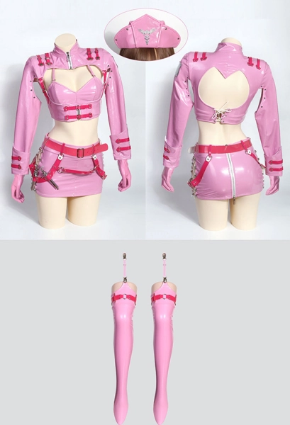 Nurse Style Shiny Crop Top and Skirt with Short Jacket and Belt