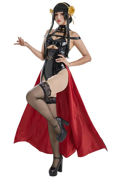 Yor Forger Derivative Sexy Lingerie Black Halter Bodysuit with Headdress and Stockings