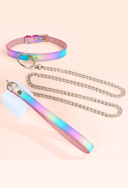Accessory Rainbow Reflective Choker with Leash Set
