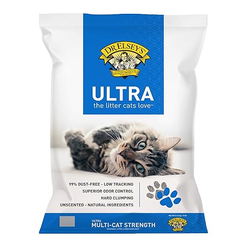 Dr. Elsey's Premium Clumping Cat Litter - Ultra - 99.9% Dust-Free, Low Tracking, Hard Clumping, Superior Odor Control, Unscented & Natural Ingredients - 18 lb