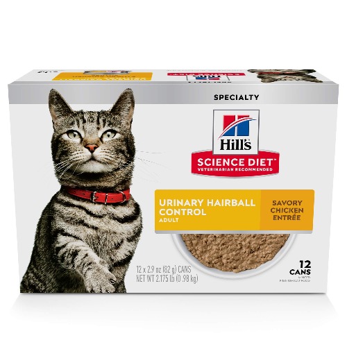Hill's Science Diet Wet Cat Food, Adult, Urinary & Hairball Control, Savory Chicken Recipe, 2.9 oz. Cans, 12-Pack - 2.9 Ounce (Pack of 12)