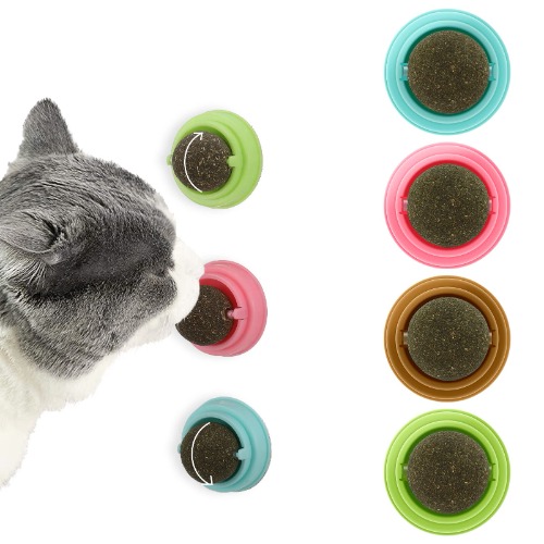 Catnip Wall Toys, 4 Pack Cat Toys, Rotatable Silvervine Catnip Lickable Balls, Safe Healthy Kitten Chew Toys, Teeth Cleaning Cat Bite Toy, Cat Wall Treats - 4pcs catnip ball