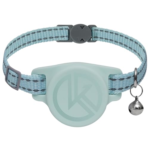 Kitty Kompass Airtag Holder Cat Tracking Collar - Breakaway, Reflective Kitten Collar with Apple Air Tag Holder and Bell for Girl Boy Cats (Blue) - Blue