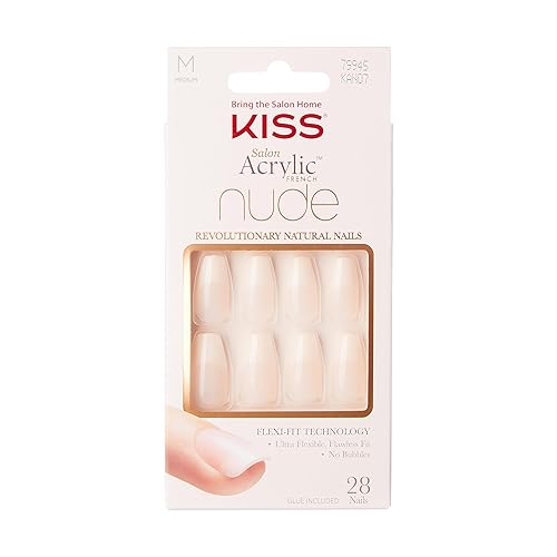 KISS Salon Acrylic French Manicure Set, ‘Leilani’, Medium Length, Nude Square Press-On Nails - Pink