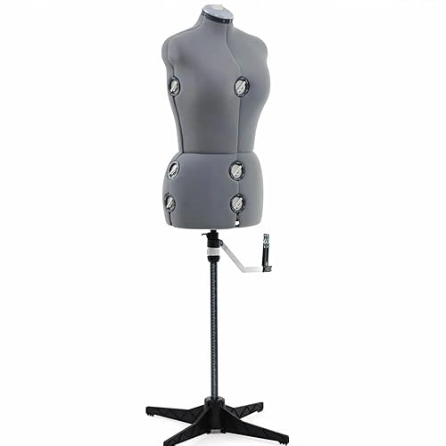 SINGER Female Adjustable Gray Dress Form Fits Sizes 10-18 Pinnable Mannequin Body Torso with 360 Degree Hem Guide, Foam-Backed Fabric Exterior, 12 Dials, Tri-Pod Stand - Grey - Dress Form