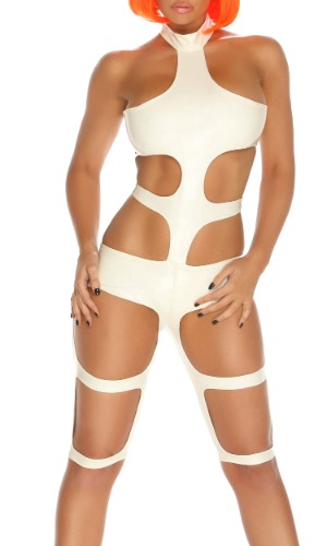 Womens Futuristic Element Strappy Stretchy Costume Bodysuit with Cutouts