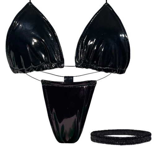 ACE Tieable Microkini + Garter: Latex 9 Lives Black | S - L