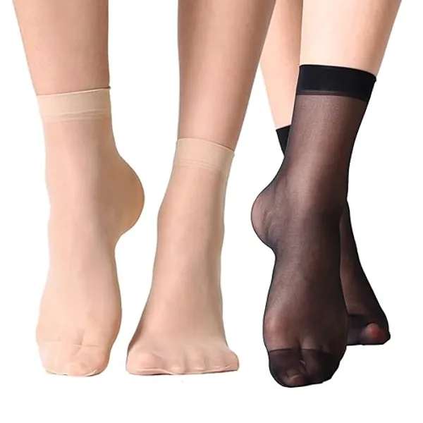 MANZI 12 Pairs Women's Ankle High Sheer Socks - One Size - 6 Pairs Black,6 Pairs Nude