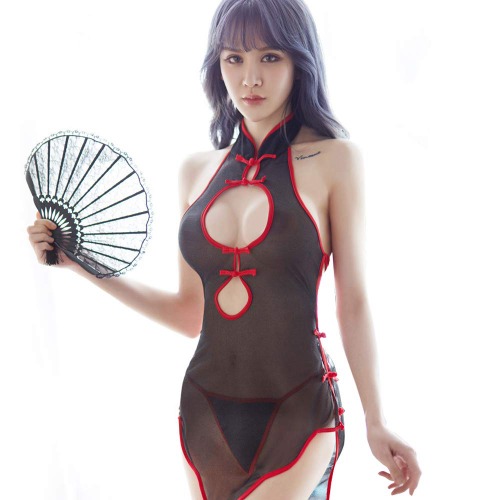 YOMORIO Womens Chinese Cheongsam Lingerie Sexy Anime Costumes Mesh Bandage Babydoll Suit