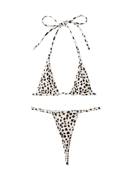 WDIRARA Women's Dalmatian All Over Print Halter Micro Triangle Thong Bikini Swimsuit - Medium Multicolor
