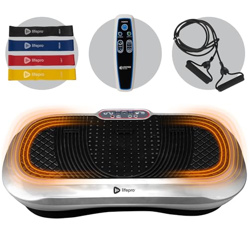 LifePro Vibration Plate Exercise Machine Silver- Whole Body Workout Vibration Fitness Platform w/ Loop Bands - Home Training Equipment - Remote, Balance Straps, Videos & Manual - White