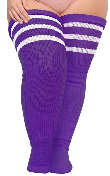 Plus Size Womens Thigh High Socks for Thick Thighs- Extra Long Striped Thick Over the Knee Stockings- Leg Warmer Boot Socks