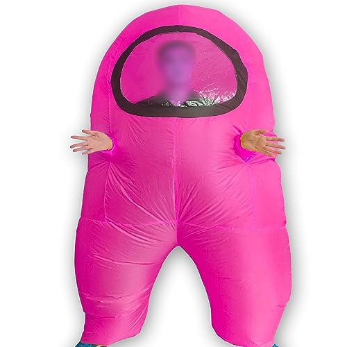 Wilonsa Halloween Inflatable Costume Adult 4.9ft-6.2ft with Sleeves for Easy Carrying Candy Easy to Wear Blow Up Astronaut Spacesuit Fits (Pink) - Pink