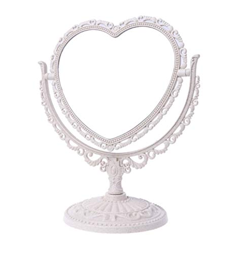 AKOAK 1 Pack Simple and Lovely Heart-Shaped Cosmetic Mirror Plastic Double-Sided Rotatable Dresser Mirror Lightweight Mirror Bathroom Bedroom Mirror （Four-Color） (Beige) - Beige