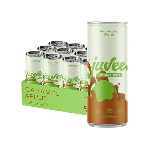 Juvee Rejuvenating Energy Drink. Sugar Free Energy Drinks. Taurine, Vitamin B12, Vitamin B6. 128 Mg Of Caffeine. L-Theanine For Mood Support. Panax Ginseng For Focus. Vitamin C For Immune Support. Gluten Free 12 oz - 12 Pack - Caramel Apple - Caramel Apple