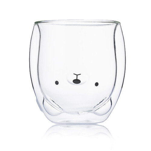 Cute Mugs Glasses Double Wall Insulated Glasses Espresso Cup, Coffee Cup, Tea Cup, Milk Cup, Best Gift for Office and Personal Birthday (Bear) / Black Cat