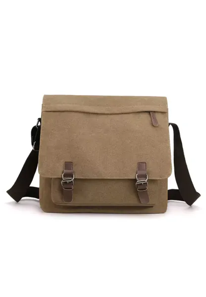 Men's Durable Canvas Messenger Bag - Brown