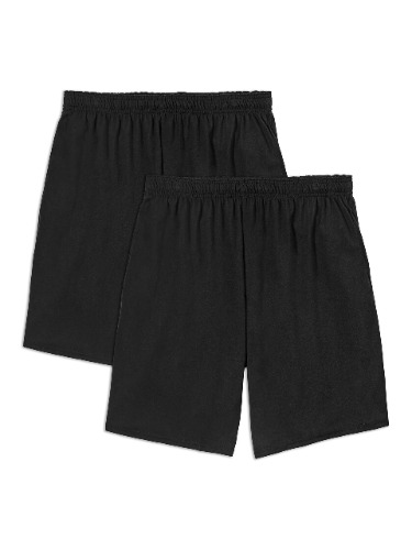 Fruit of the Loom Men's Eversoft Cotton Shorts with Pockets (S-4XL) - L - 2 Pack - Black