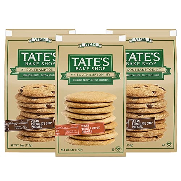 Tate's Bake Shop Vegan Cookie Variety Pack, Vegan Chocolate Chip Cookies and Vegan Vanilla Maple Cookies, 3 - 6 oz Bags