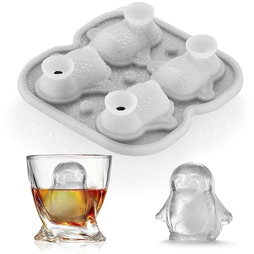 ACOOKEE Penguins Ice Cube Tray Fun Shapes, Odd Novelty Cute Penguin Gifts, 2.2" Large Silicone Whiskey Ice Mold for Cocktails,Bourbon,Brandy, w/Funne - Penguin