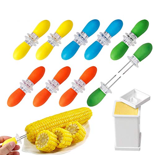 18 Pcs Stainless Steel Corn Cob Holders with Silicone Handle & Convenient Butter Spreading Tool (Multicolor) - Multicolor