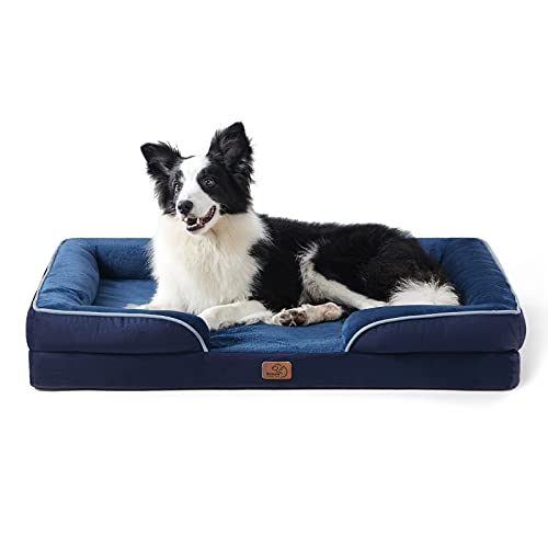 BEDSURE Orthopedic Dog Bed for Extra Large Dogs - XL Waterproof Dog Bed Medium, Foam Sofa with Removable Washable Cover, Waterproof Lining and Nonskid Bottom Couch, Pet Bed - XL（42x32x7"） - Navy Blue