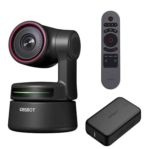 OBSBOT Tiny 4K Webcam Bundle with UVC HDMI Adapter 2.0 & Smart Remote Control, AI-Powered Tracking & Auto Framing, 4K Webcam with Microphone Noise Reduction, Gesture Control, 60 FPS, HDR Webcam