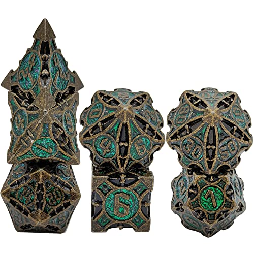 7 Pcs Dnd Dice, Metal Polyhedral Rpg Dnd Dice Set, D&d Dice For Role Playing Game Dungeons And Dragons Dice Mtg Pathfinder D&d Dice Set Green Powder - Green Powder