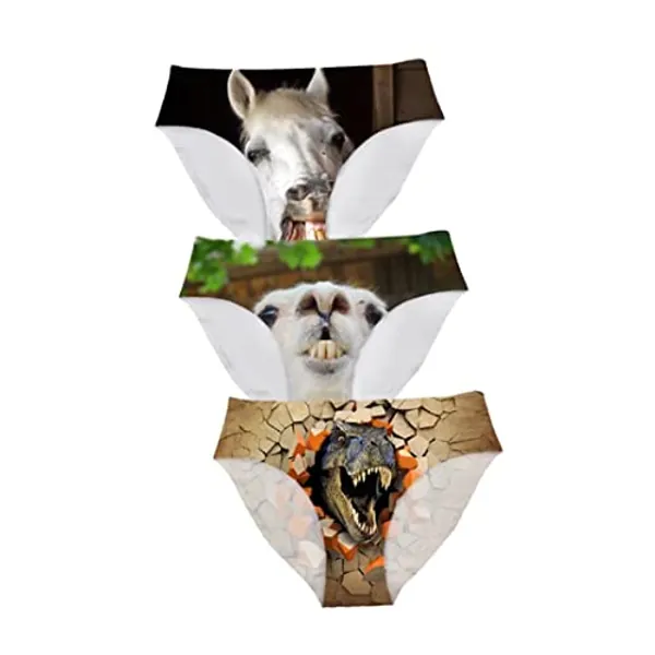 Dellukee Sexy Women Underwear Briefs Breathable Hipster Panty White Alpaca Print - Medium - 3 Pcs Animals 1