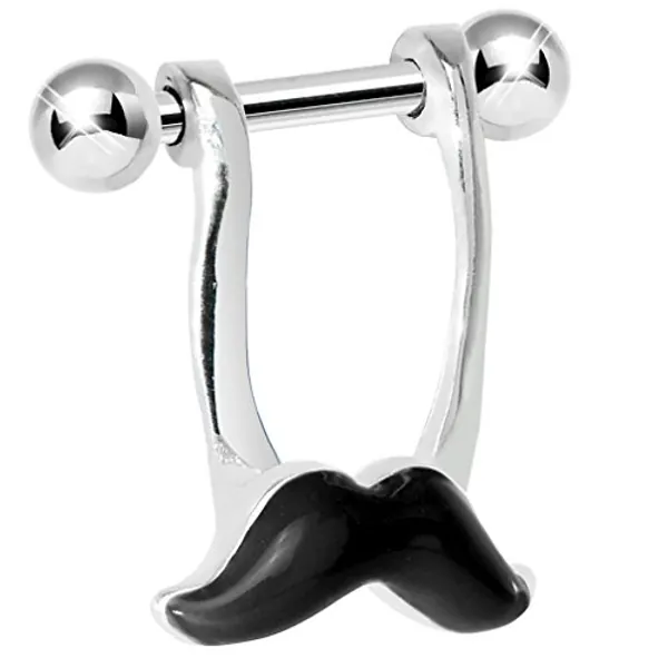 16G Surgical Steel Dangling Mustache Helix Piercing Straight Bar Earring Dangle 1/4" Barbell Stud Earrings Cartilage Nose Septum Ring Tragus Rings Multiple Piercing Jewelry