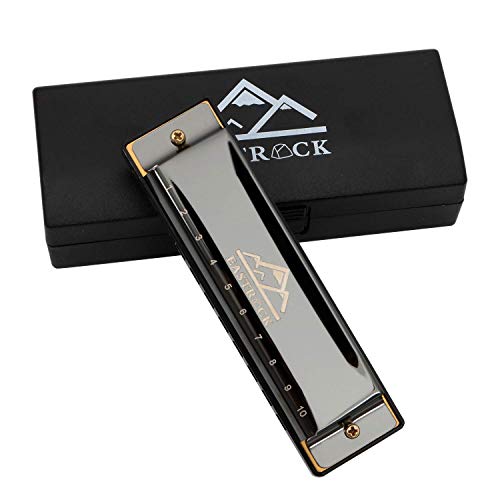 EastRock Blues Harmonica Mouth Organ 10 Hole C Key with Case, Diatonic Harmonica for Professional Player, Beginner, Students gifts, Adult, Friends, Gift Black - Black