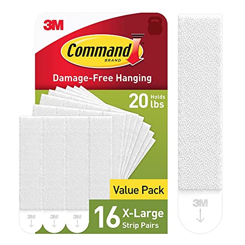 Command 20 Lb XL Heavyweight Picture Hanging Strips, Damage Free Hanging Picture Hangers, Heavy Duty Wall Hanging Strips for Living Spaces, 16 White Adhesive Strip Pairs - 16 Pairs