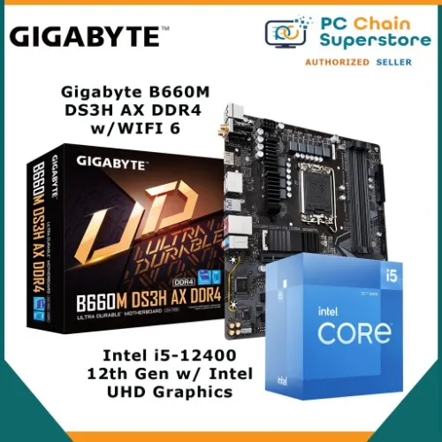 i5-12400F 12th Gen Processor + Gigabyte B660M DS3H AX DDR4 w/WIFI6 mATX Motherboard