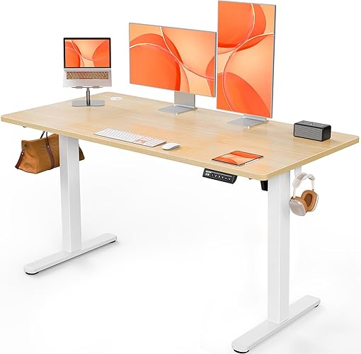 ErGear Bureau Assis Debout Electrique, Bureau Réglable en Hauteur Electrique 140 x 70 cm, Bureau Informatique avec Panneau Intelligent à 4 Mémoires, Bureau PC avec Plateau en Panneaux Assemblés - 140 x 70 cm - Nature