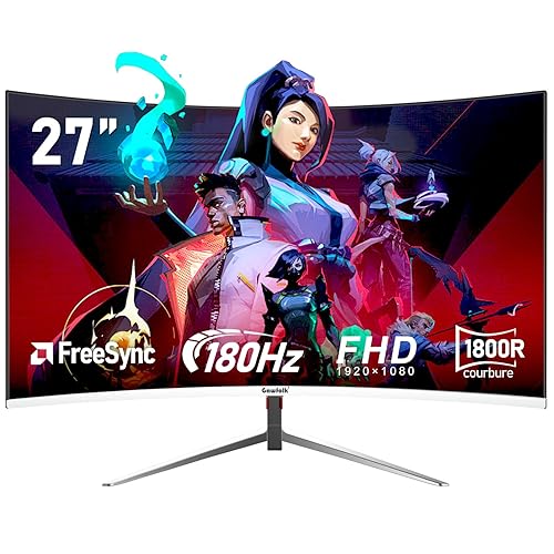 Gawfolk Écran PC 27 Pouces incurvé 180Hz Gaming Computer Moniteur, FHD 1080p, 1800R,1ms,178 ° Grand Angle, synchronisation Libre, HDR, Ultra - Mince Lunette, DisplayPort 、HDMI - Blanc - 27 Pouces - FHD 180Hz