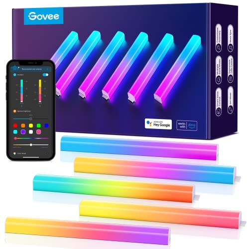 Govee Glide LED Wall Lights, RGBIC Wall Lights, Works with Alexa and Google Assistant, Smart Glide Lively Light Bars for Gaming Room Decor and Streaming, Multicolor Glide Sconces, Music Sync, 6 pcs