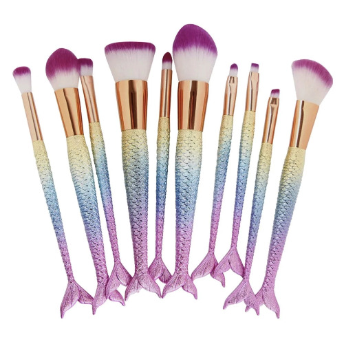 Rainbow Mermaid Makeup Brush Set - Pastel Rainbow 10PCS