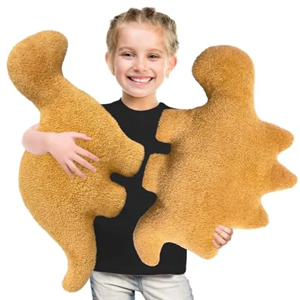 Andywoo Dino Chicken Nugget Pillow Plush is Funny Gifts, Dinosaur Chicken Nugget Pillow for Birthday Gifts, Dinosaur Gifts for Kids Teens and Adults (2 Pcs, Large) - 2 Pcs - Large