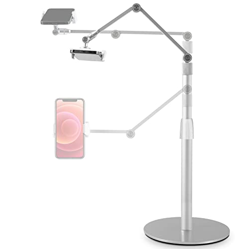 Viozon Tablet Phone Overhead Stand, Height & 360 Degree Angle Adjustable, Aluminum Desktop Stand, Compatible with 3.5-11" Cellphone or Tablet Such as iPhone iPad Pro Air Mini, Samsung, Nexus(AP-4PS) - Silver